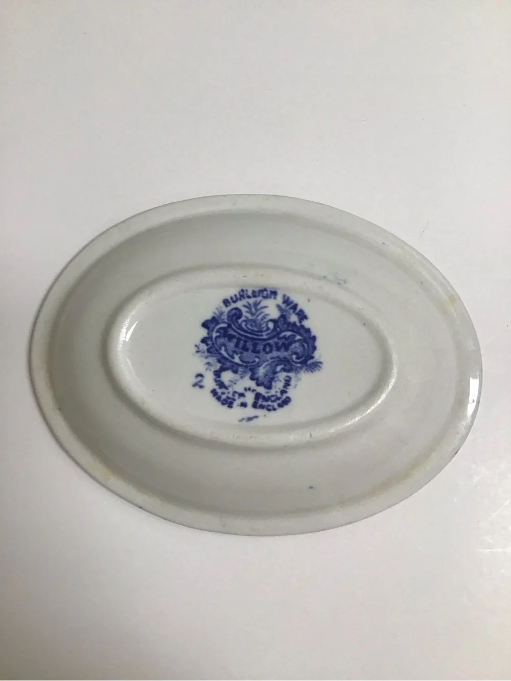 Blue Willow Antique 1920's England Burleigh Ware Oval Soap Dish Ridges Gold Rim